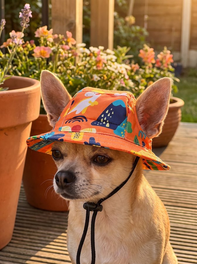 Dog bucket hat in the orange dino print